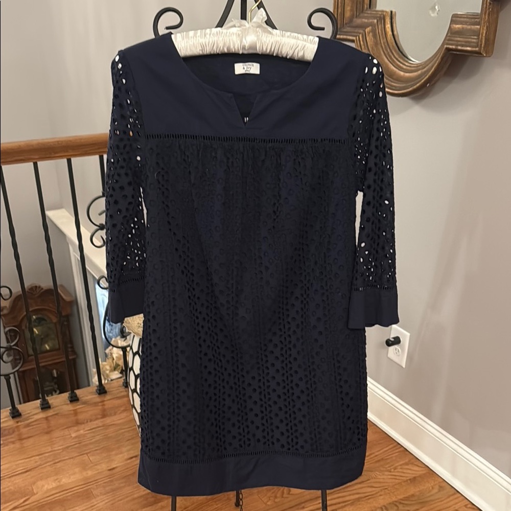 Navy Blue Eyelet Dress